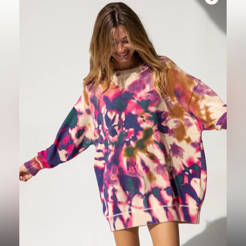 NATURAL LIFE Tie-Dye Oversized Sweater in Pink, Purple, Green, Brown